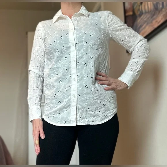 Candice Cameron Bure White Eyelet Button-Up Shirt - Size XS - Picture 1 of 14